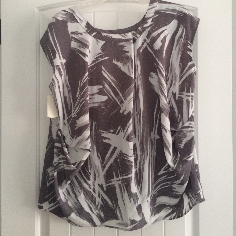 Simply Vera Vera Wang Blouse Women's Size Petite Medium Gray White NWT - Picture 2 of 4